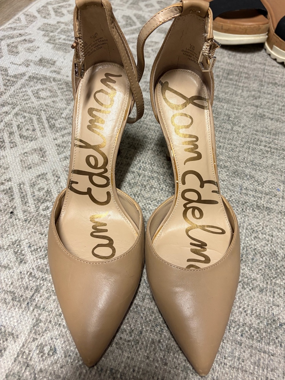 Sam Edelman Women's Tan Pointed Ankle-Strap Pumps